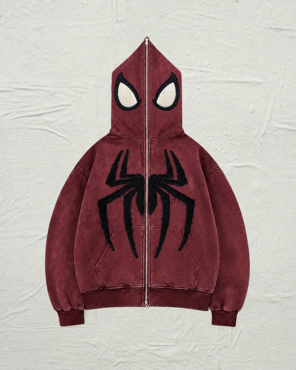 Spider Full-Zip Hoodie – blood red Stonewash | Vendetta – VENDETTA