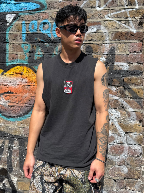 VA-SS25-BL018 SMOKING SKULL EMBROIDERY TANK