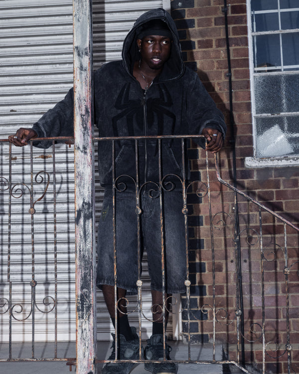 Noir Fray Spider Full-Zip Hoodie - MTO