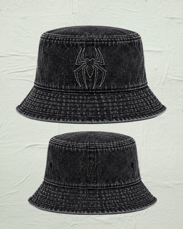 Distressed Denim Spider Bucket Hat