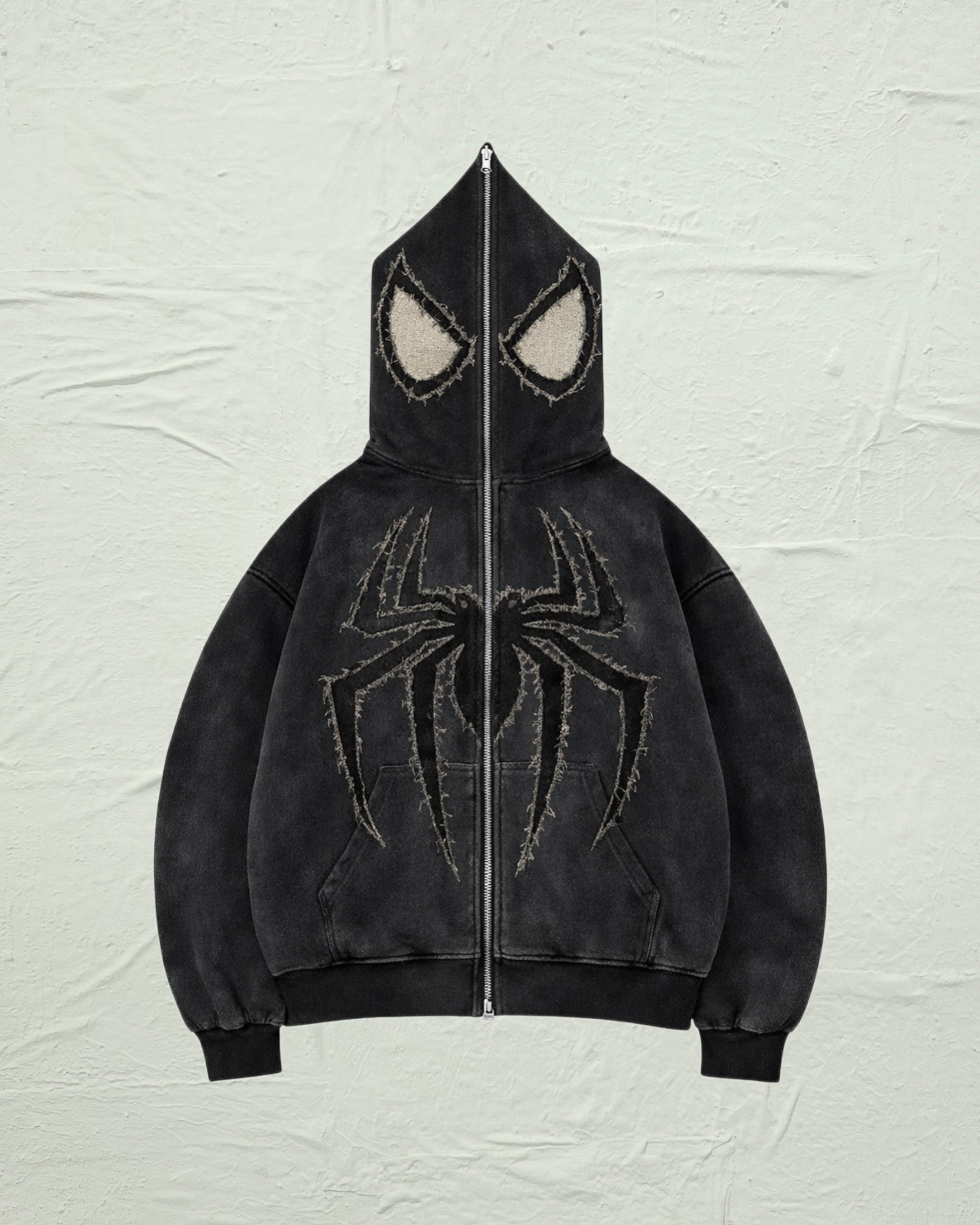 DENIM FRAY SPIDER FULL-ZIP HOODIE
