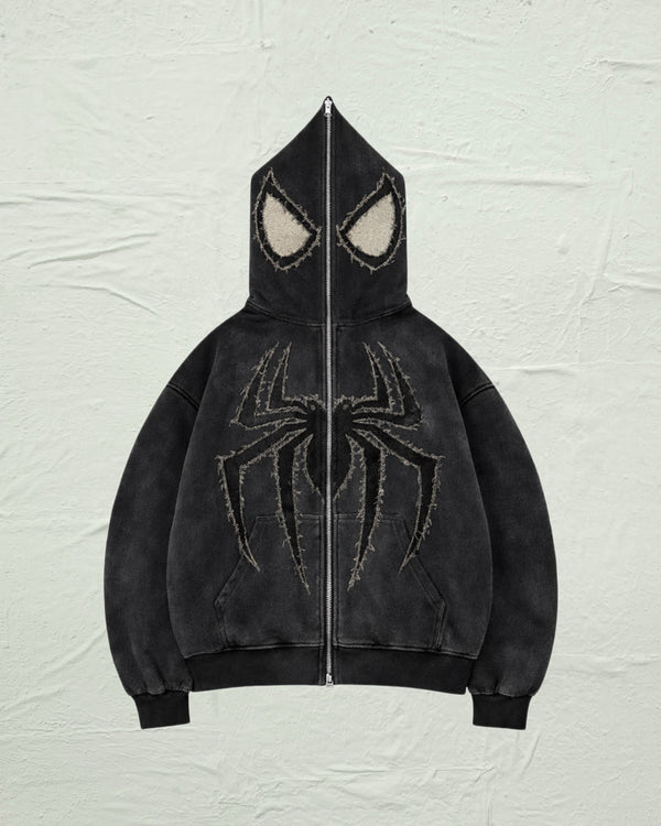 Denim Fray Spider Full-Zip Hoodie
