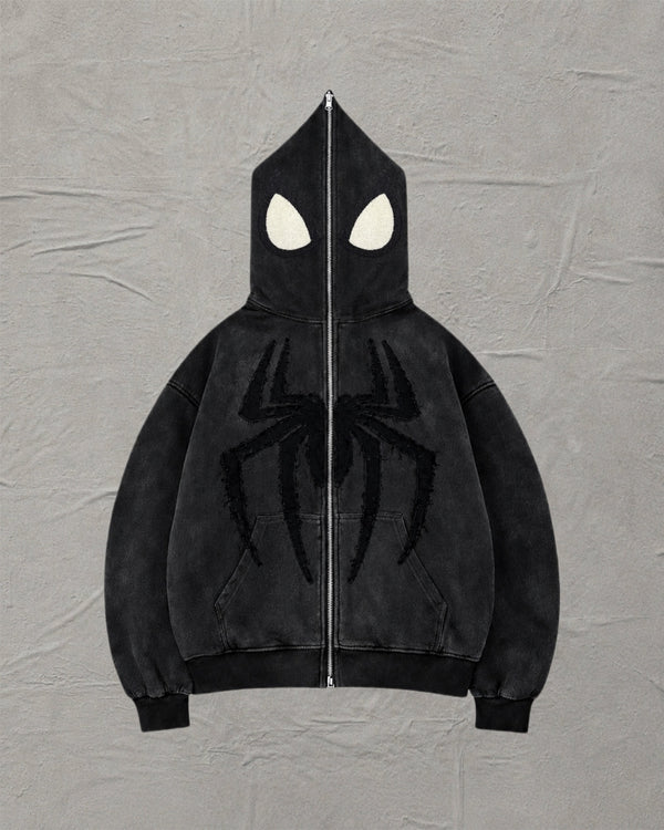 Noir Fray Spider Full-Zip Hoodie - MTO