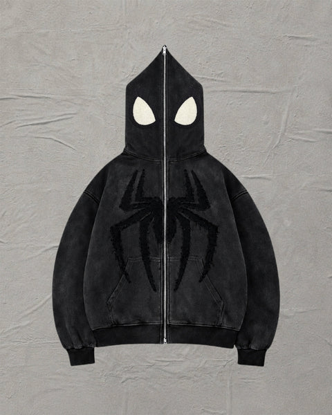 NoREMiD ナイロンジャケット スパイダーウェブ柄 ブラック M トップス Noremid SPIDER JACKET Spider Full-Zip Hoodie – Grey