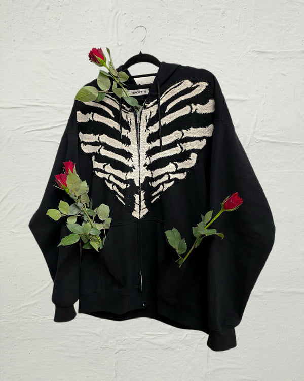 VA-SS25-862 RIB HEART ZIP TAPESTRY HOODIE