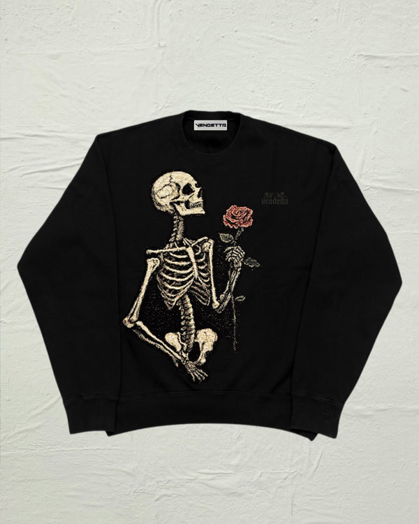 VA-SS25-884 SKULL & ROSE EMBROIDERY TAPESTRY CREWNECK