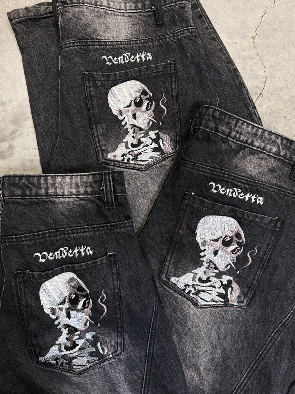 VA-FW25-BL038 VAN GOGH EMBRODIERED BARREL JEANS