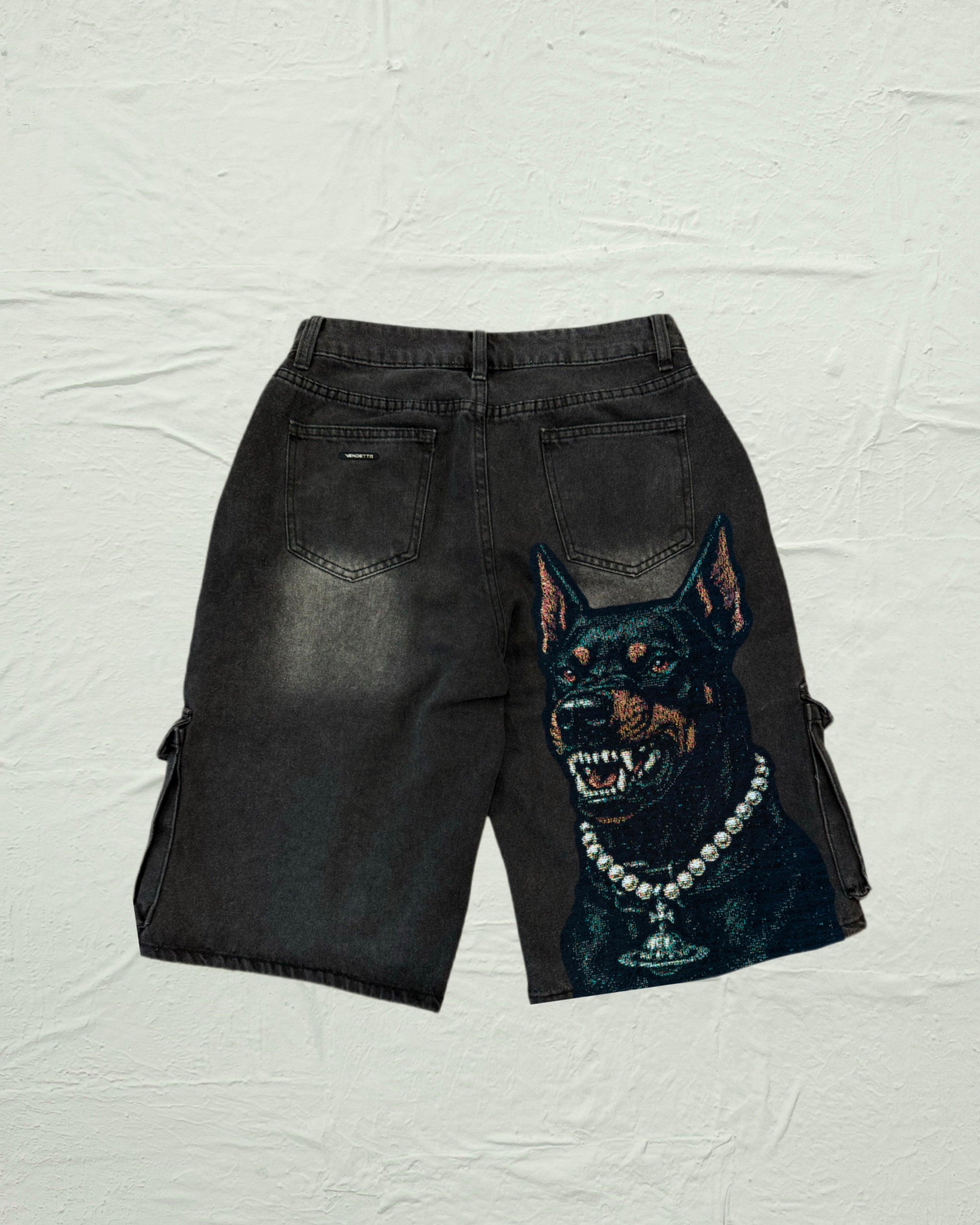 VA-SS22-368 DOBERMAN TAPESTRY JORTS – VENDETTA ARCHIVE