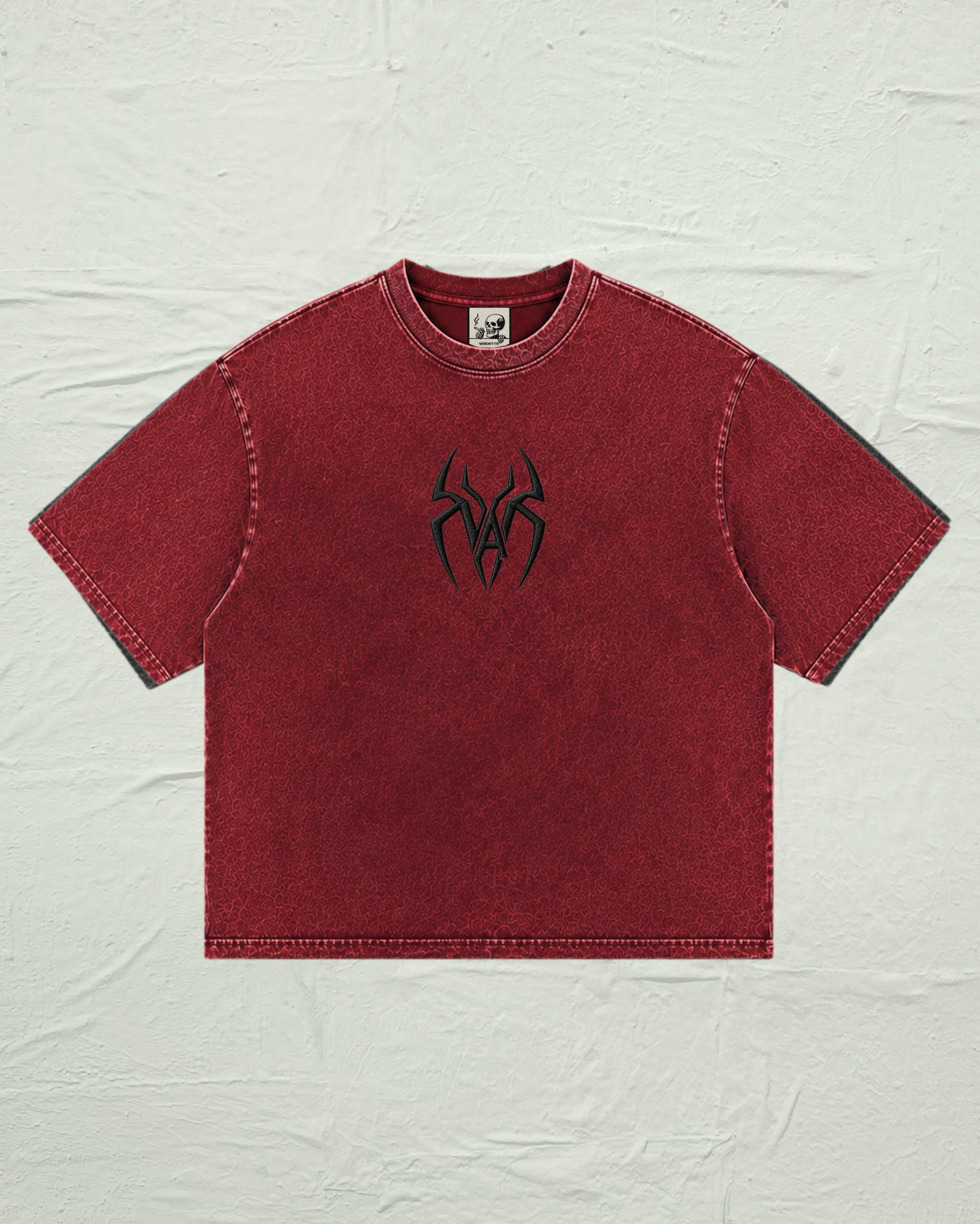 BLOOD RED STONEWASHED SPIDER TEE