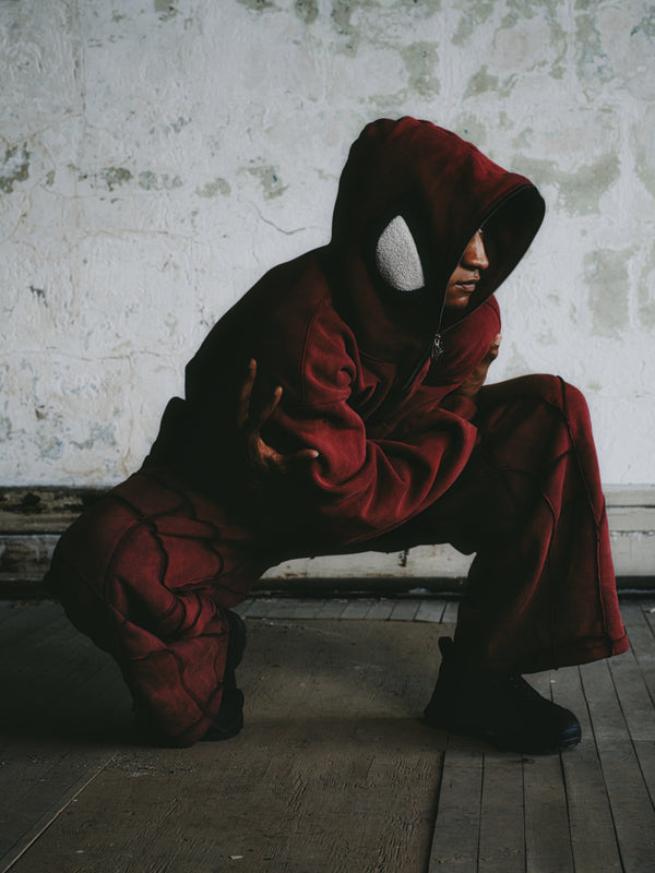VOL.002 // Blood Red Stonewashed Spider Wide Leg Sweatpants