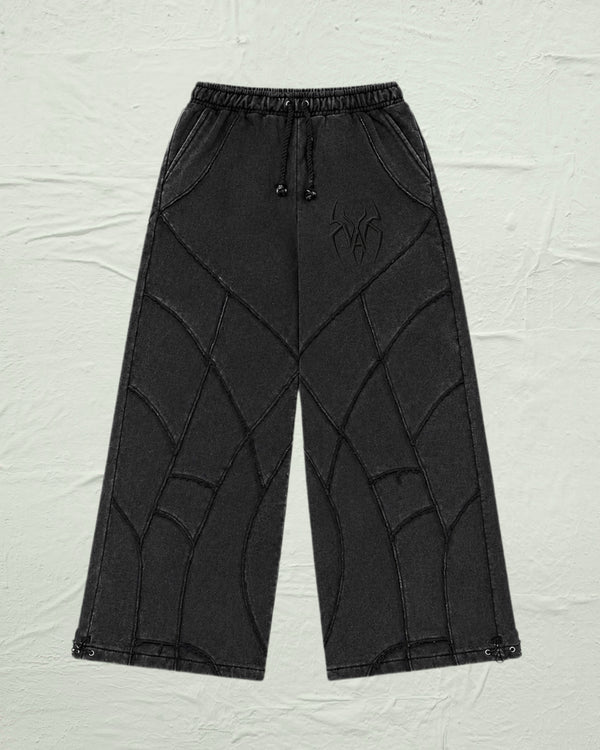 Grey Stonewashed Spider Wide Leg Sweatpants