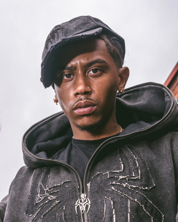 Distressed Denim Spider Cap