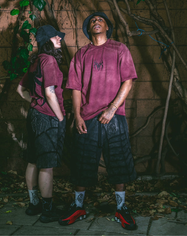 Grey Stonewashed Spider Webbed Panal Shorts