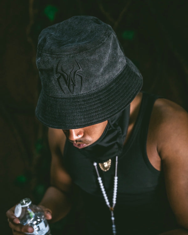 Distressed Denim Spider Bucket Hat
