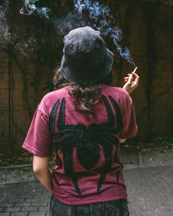 Blood Red Stonewashed Spider Tee