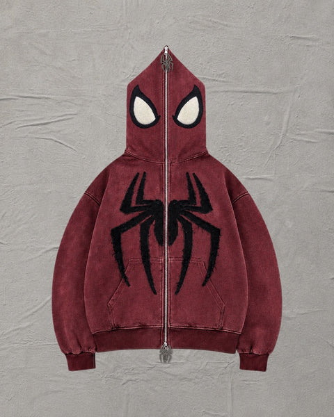 Spider Full-Zip Hoodie – blood red Stonewash | Vendetta – VENDETTA