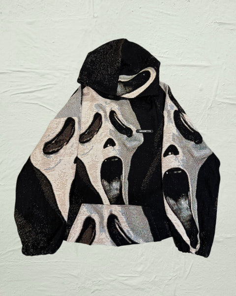 VA-SS25-BL020 GHOSTFACE TAPESTRY HOODIE – VENDETTA ARCHIVE