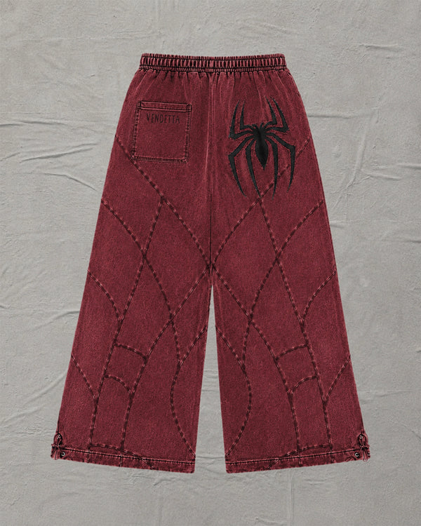 Blood Red Stonewashed Spider Wide Leg Sweatpants