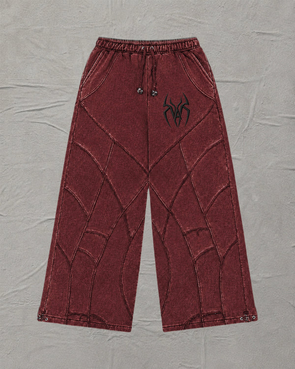 Blood Red Stonewashed Spider Wide Leg Sweatpants