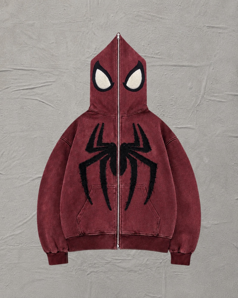 Spider Full-Zip Hoodie – blood red Stonewash | Vendetta – VENDETTA ARCHIVE
