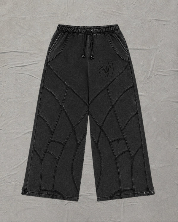 Grey Stonewashed Spider Wide Leg Sweatpants - MTO