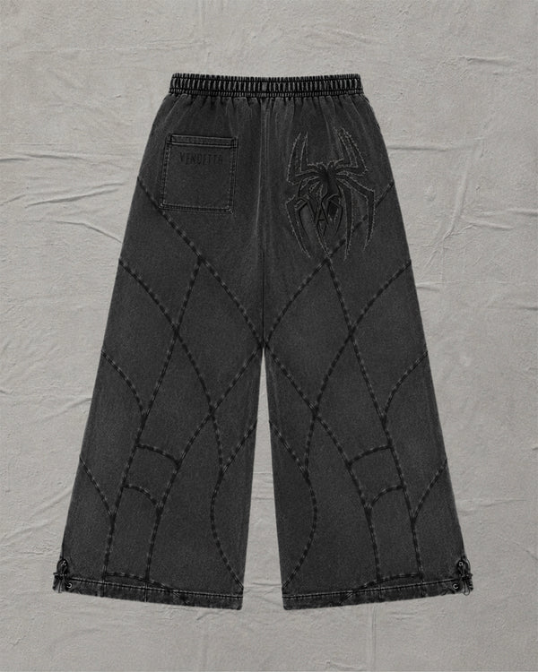 Grey Stonewashed Spider Wide Leg Sweatpants - MTO