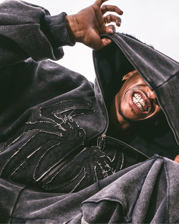Denim Fray Spider Full-Zip Hoodie